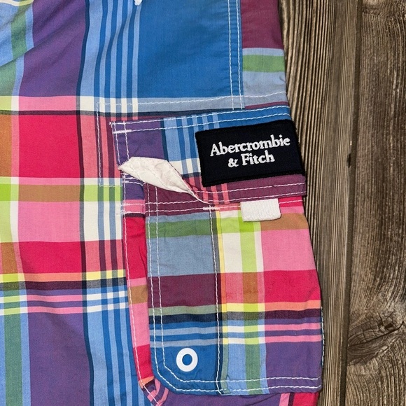 Abercrombie & Fitch Swim Colorful Plaid Board Shorts Fully Lined Pockets Medium - Picture 3 of 8